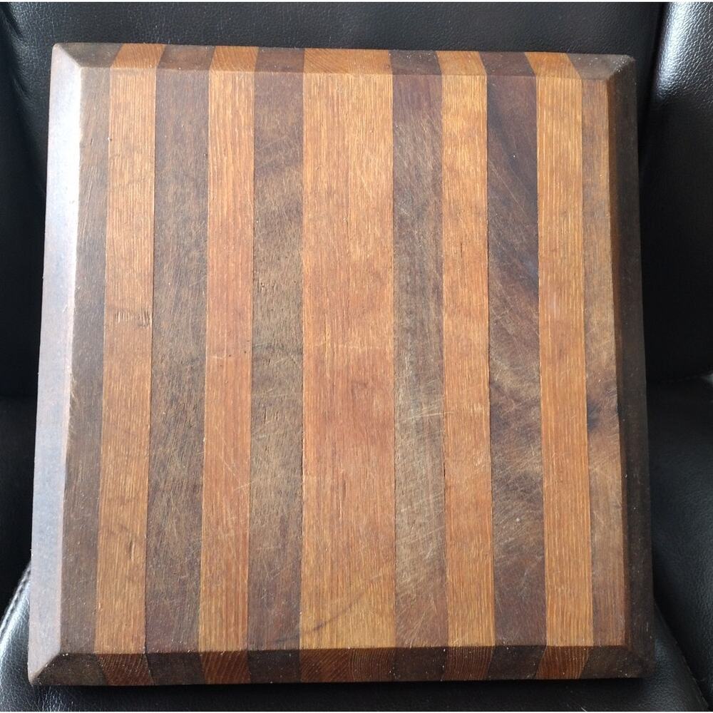 Vintage Thick Striped Wood Cutting Board 12x12 Heavy Duty Butcher Block 3"